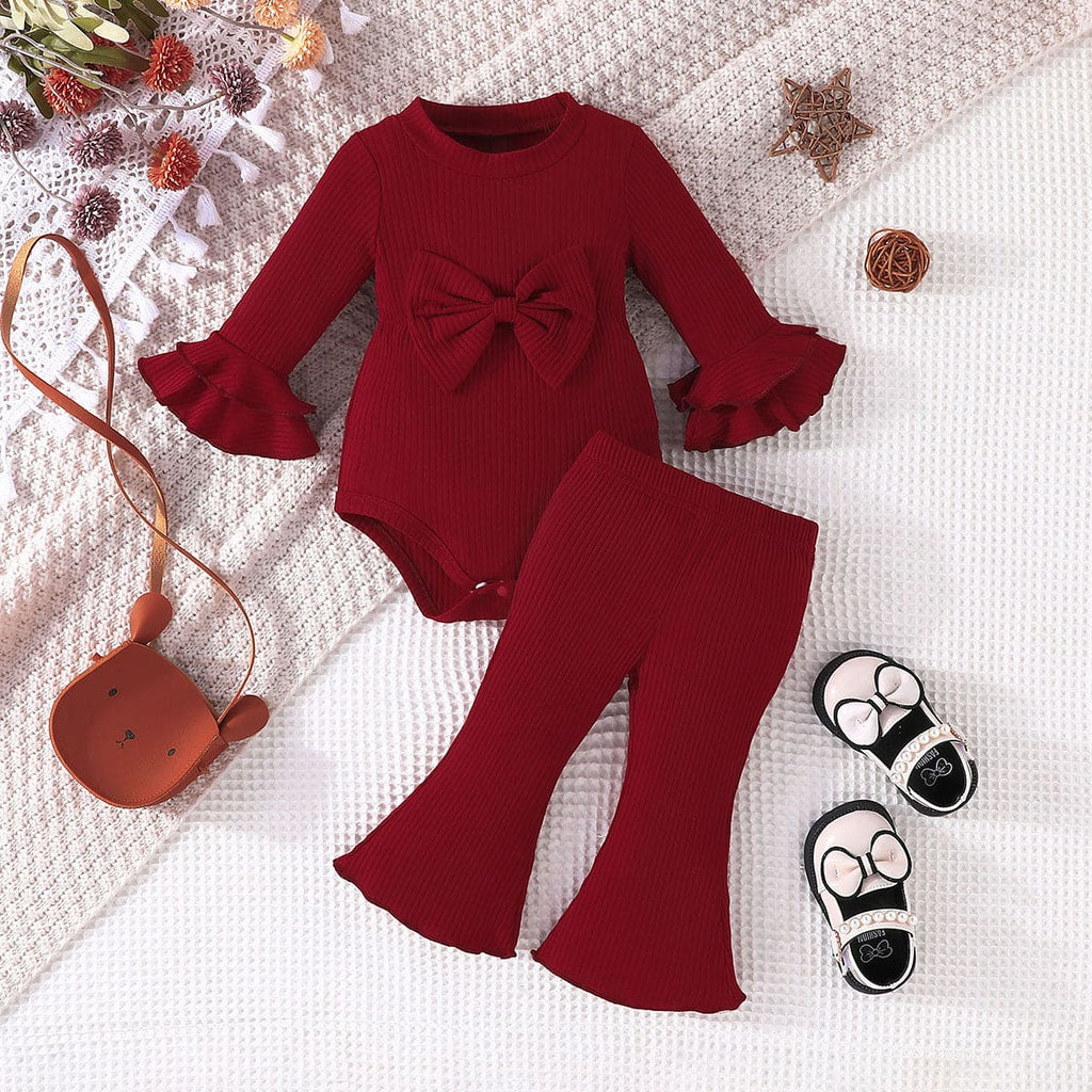 Girls Maroon Bodysuit with Flared Pants Set Sets Maroon 0-3 M 