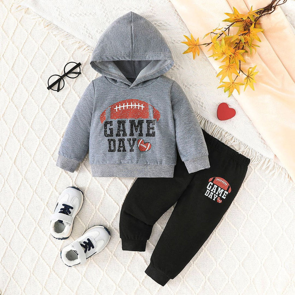 Boys Grey Long Sleeve Graphic Hooded Sweatshirt With Pants Set Sets Grey 6-9 M 