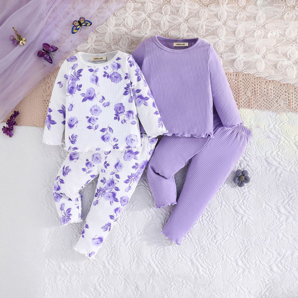 Girls Purple Long Sleeve Top With Pants Set ( Pack Of 2 ) Sets Purple 6-9 M 