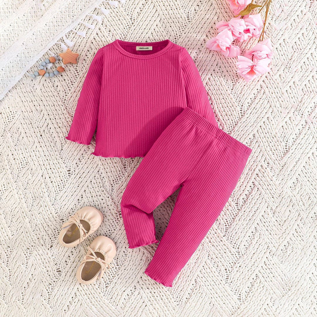 Girls Pink Floral Print Full Sleeves Top with Pants Set (Pack Of 2) Sets   