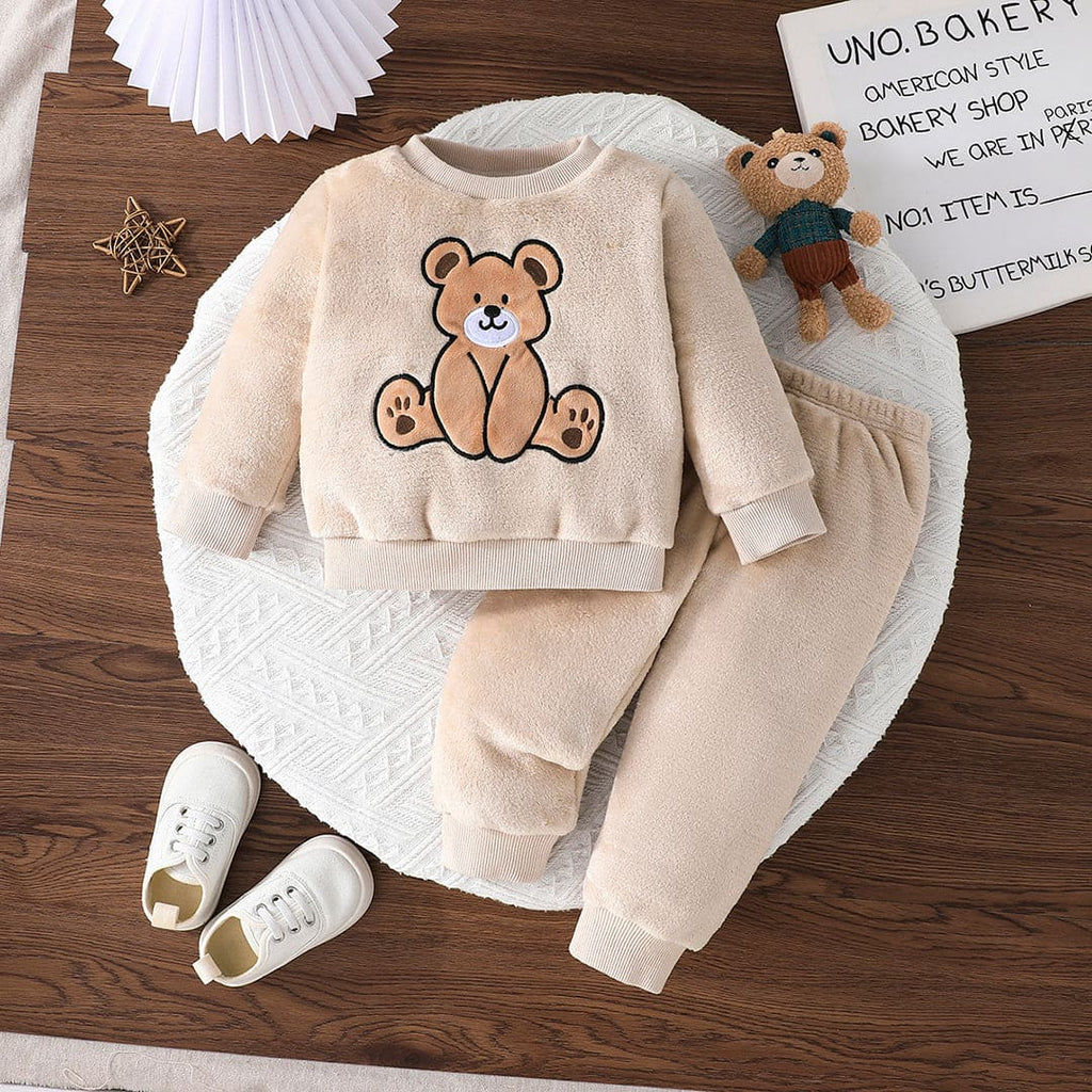 Boys Apricot Bear Embroidered Sweatshirt With Pants Set Sets Apricot 6-9 M 