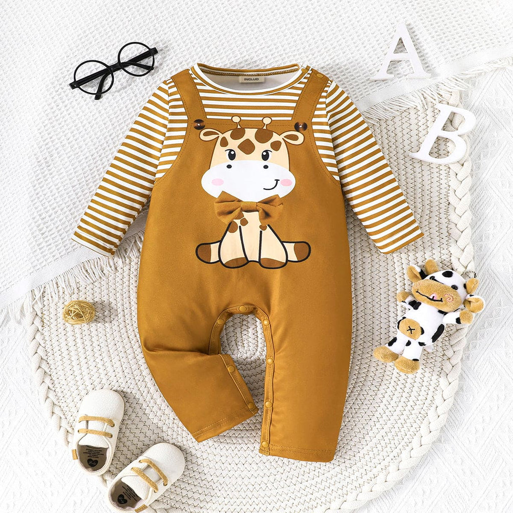 Boys Brown Printed Full Sleeves Jumpsuit Jumpsuits Brown 0-3 M 