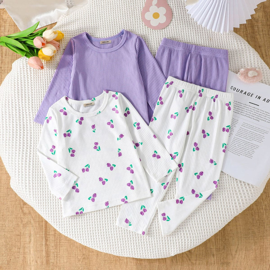 Girls Purple Knitted Top with Pants Set (Pack of 2) Sets Purple 6-9 M 