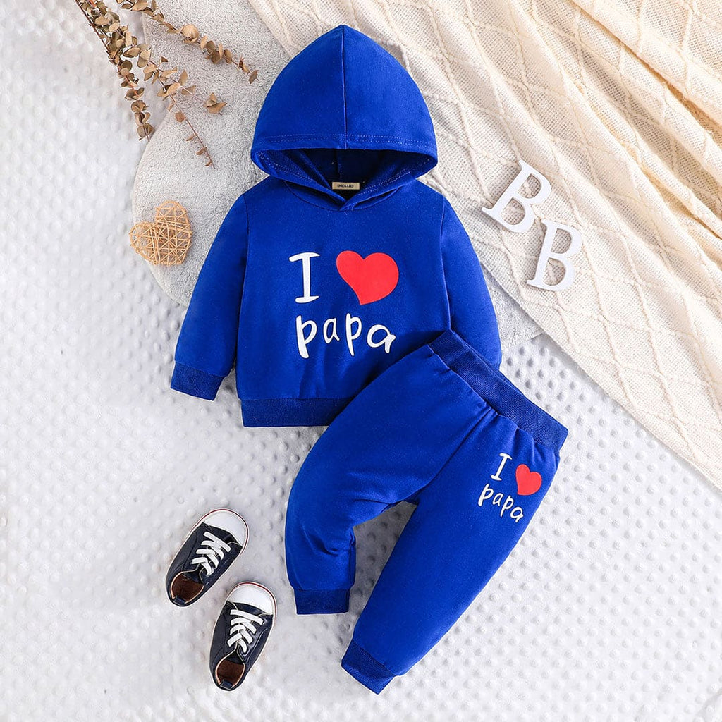 Boys Blue Full Sleeves Hooded Sweatshirt with Trouser Set Sets Blue 3-6 M 