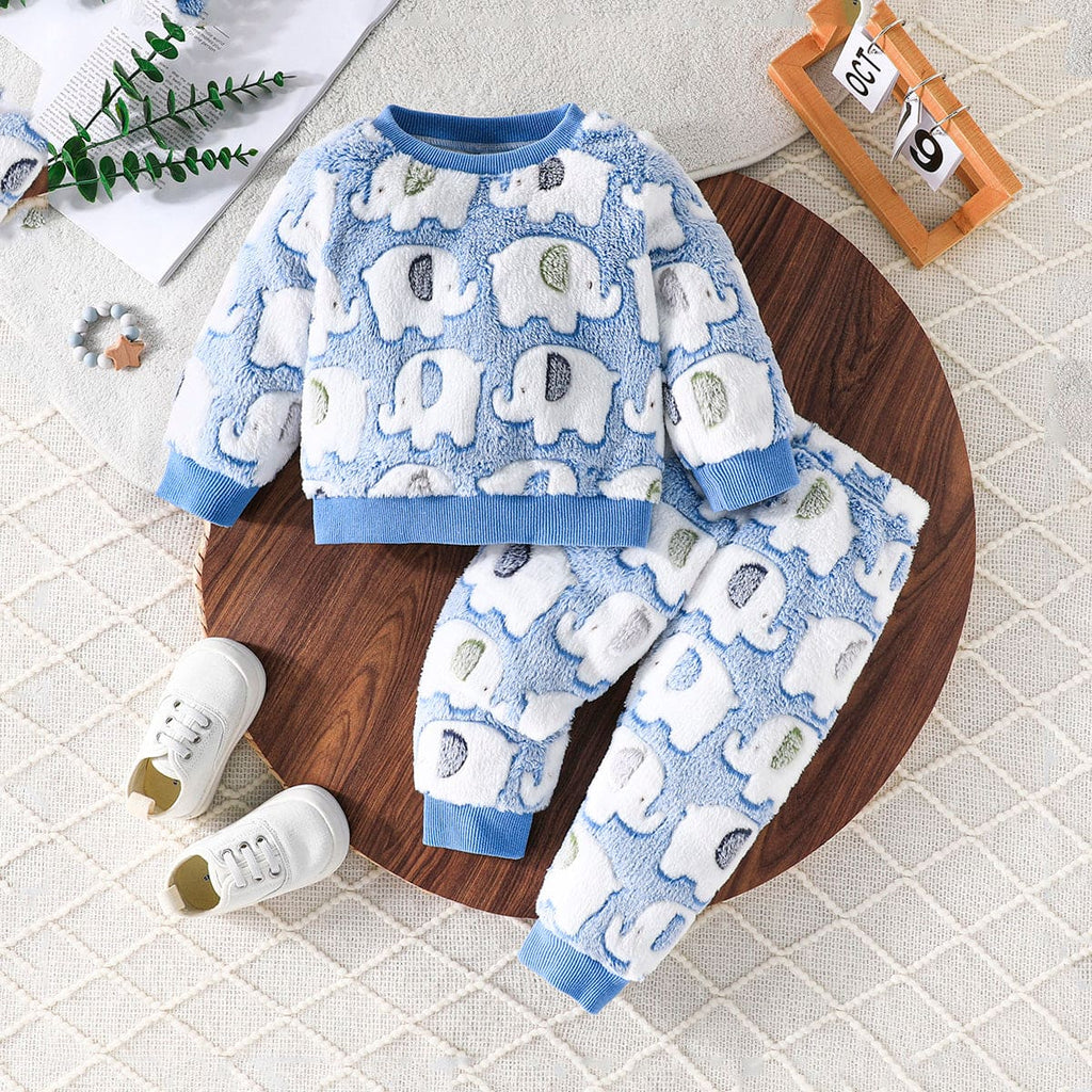 Boys Blue Fleece Sweatshirt with Trouser Set Sets Blue 6-9 M 