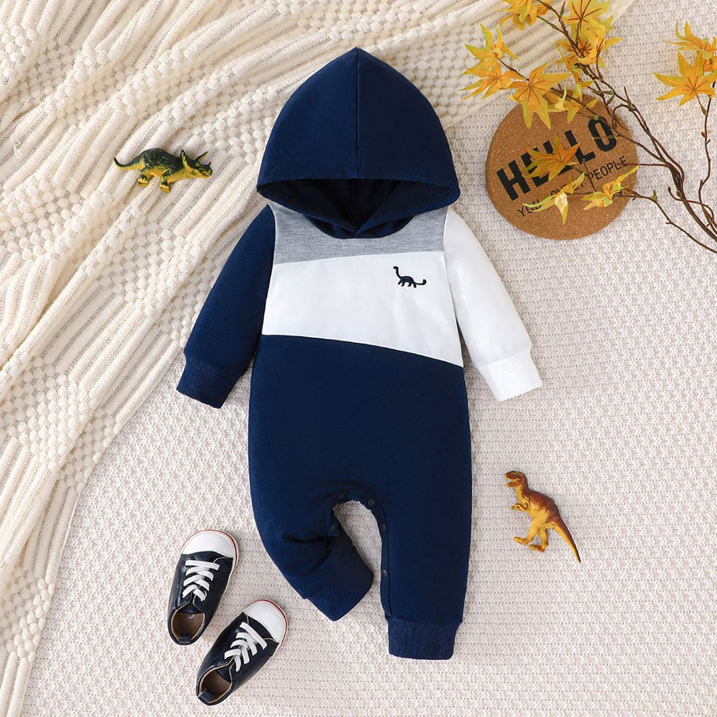 Boys Blue Colorblocked Full Sleeves Jumpsuit Jumpsuits Blue 0-3 M 