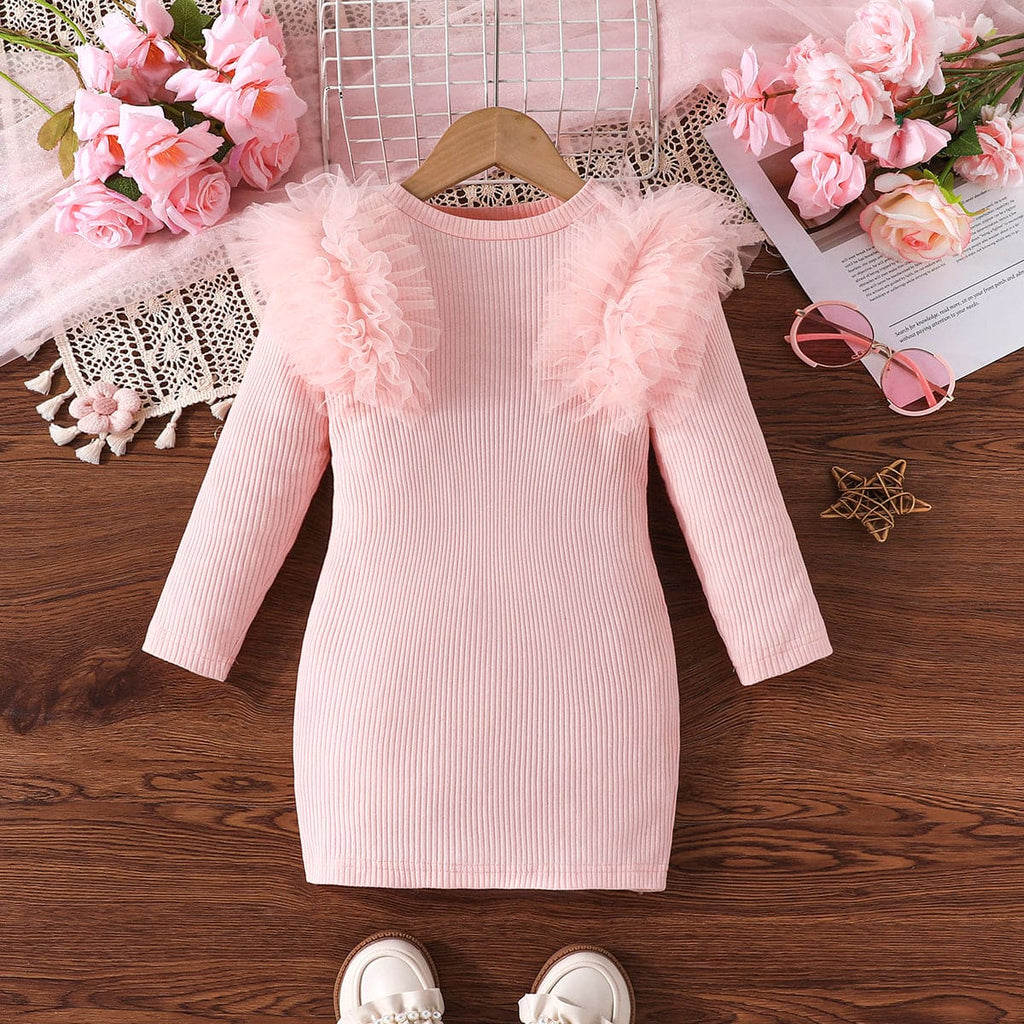 Girls Pink Knitted Full Sleeves Bodycon Dresss Casual Dresses Pink 4-5 Y 