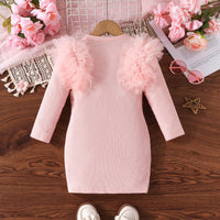 Girls Pink Knitted Full Sleeves Bodycon Dresss Casual Dresses   