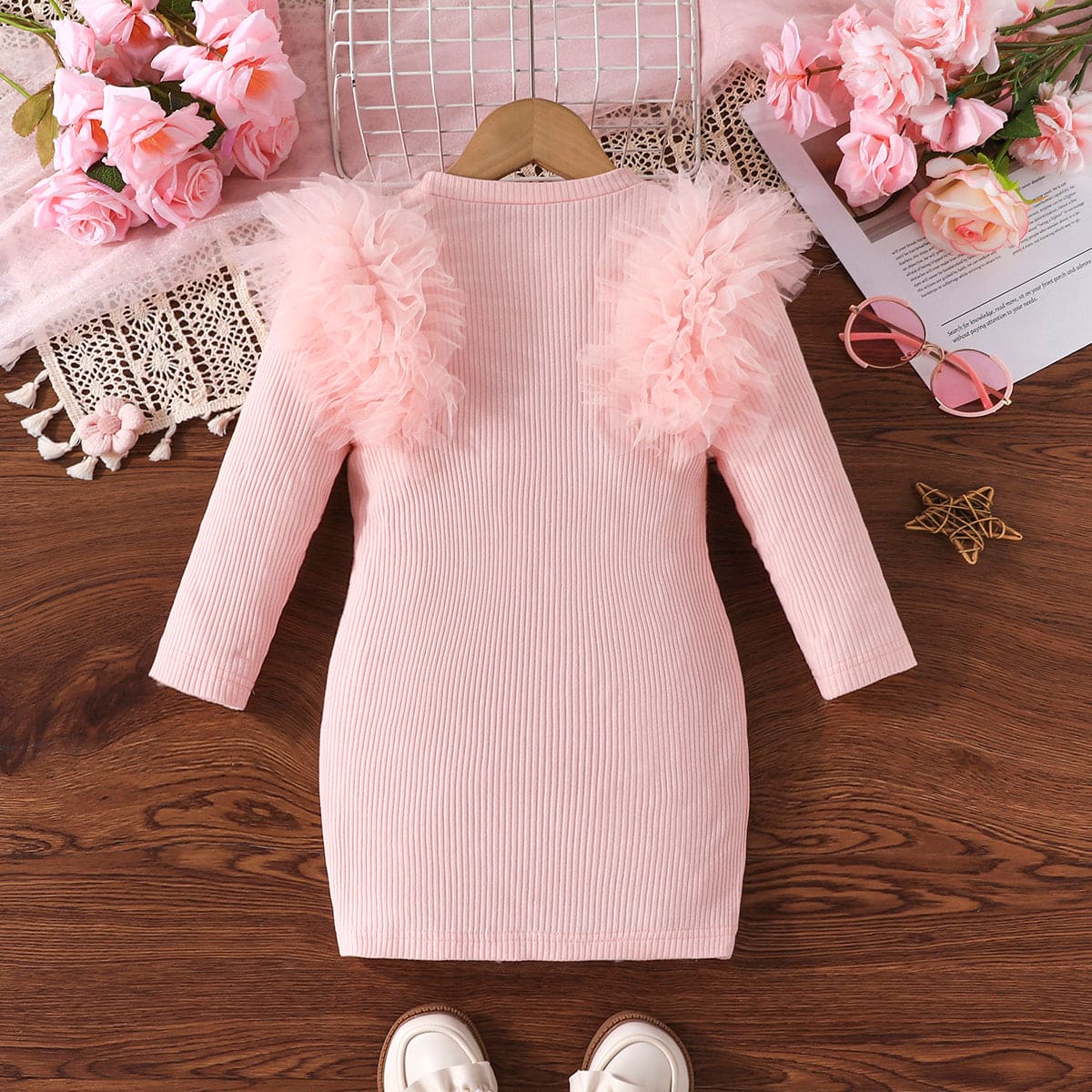 Girls Pink Knitted Full Sleeves Bodycon Dresss Casual Dresses   
