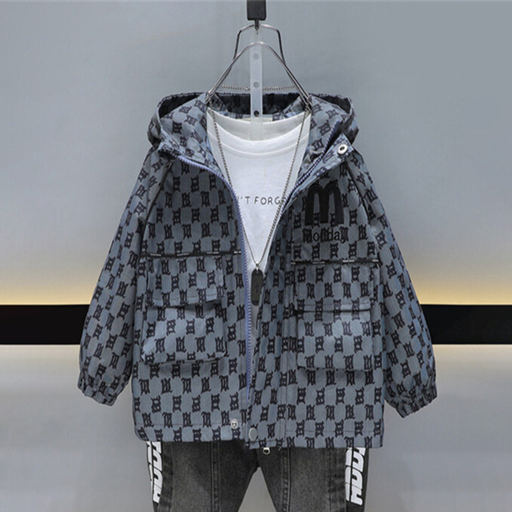 Boys Dark Grey Printed Hooded Puffer Jacket Coats & Jackets Dark Grey 3-4 Y