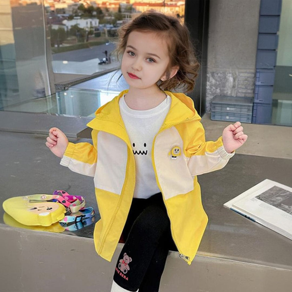 Girls Yellow Hooded Colorblocked Windcheater Jacket Coats & Jackets Yellow 1-2 Y