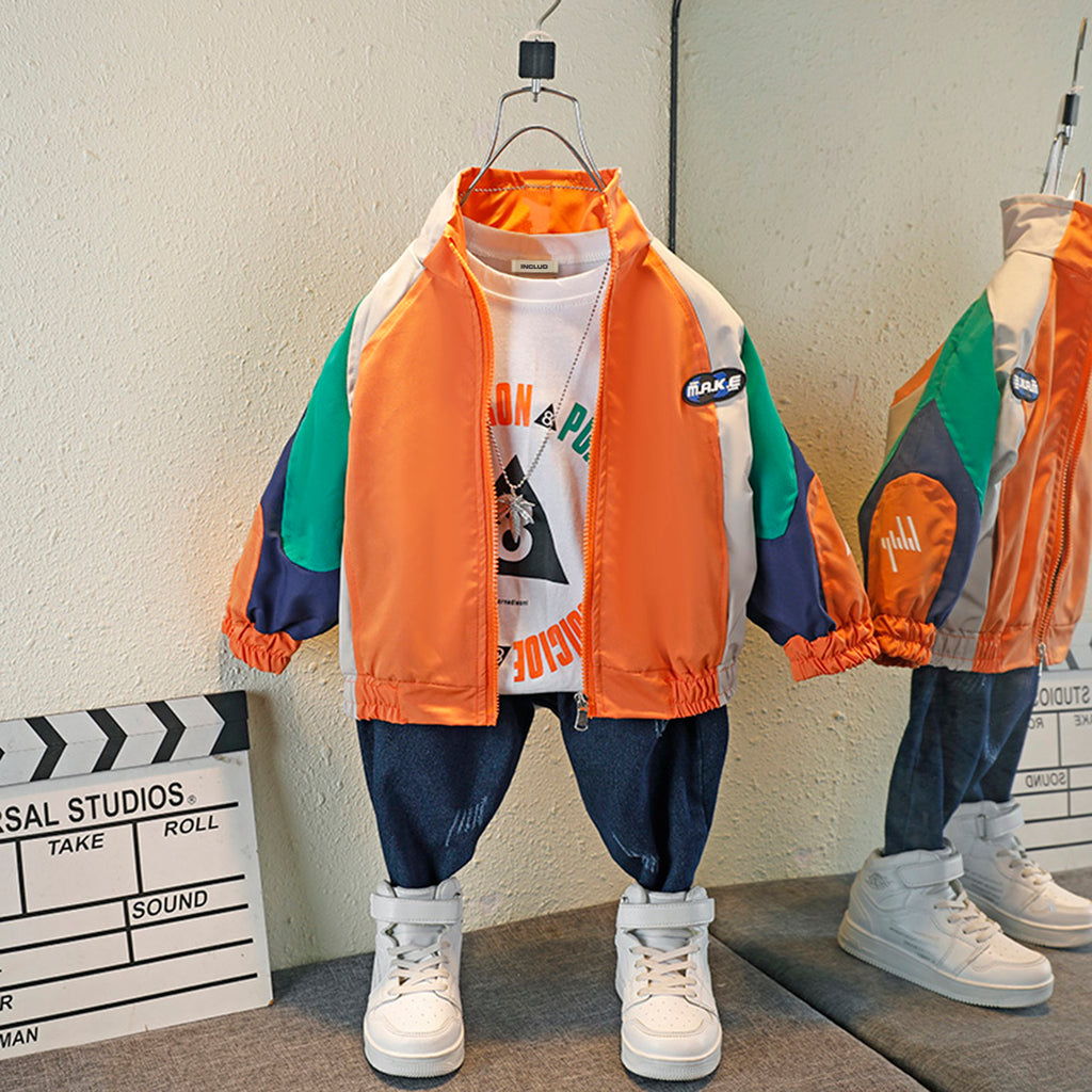 Boys Orange Printed Puffer Jacket Coats & Jackets Orange 2-3 Y