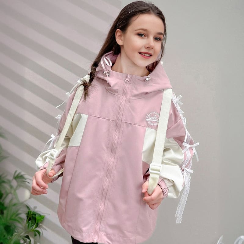 Girls Pink Hooded Windcheater Full Sleeves Jacket Coats & Jackets Pink 1-2 Y