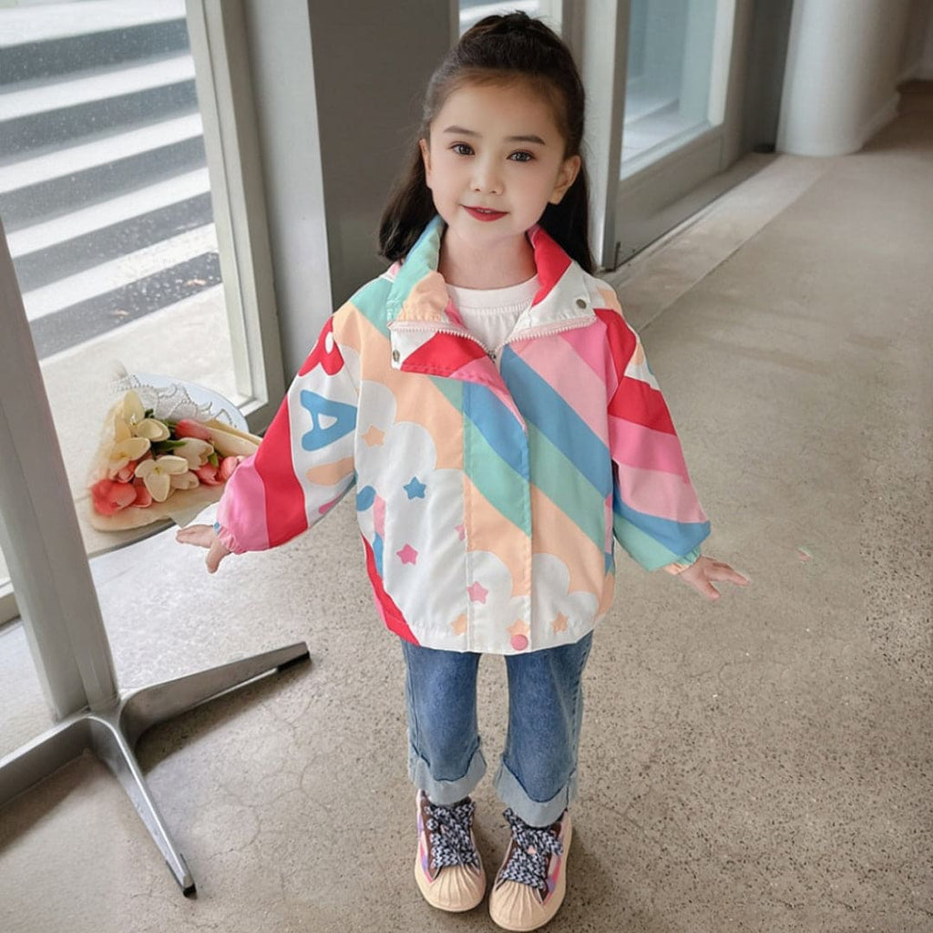 Girls Printed Hooded Full Sleeves Jacket Coats & Jackets Pink 1-2 Y