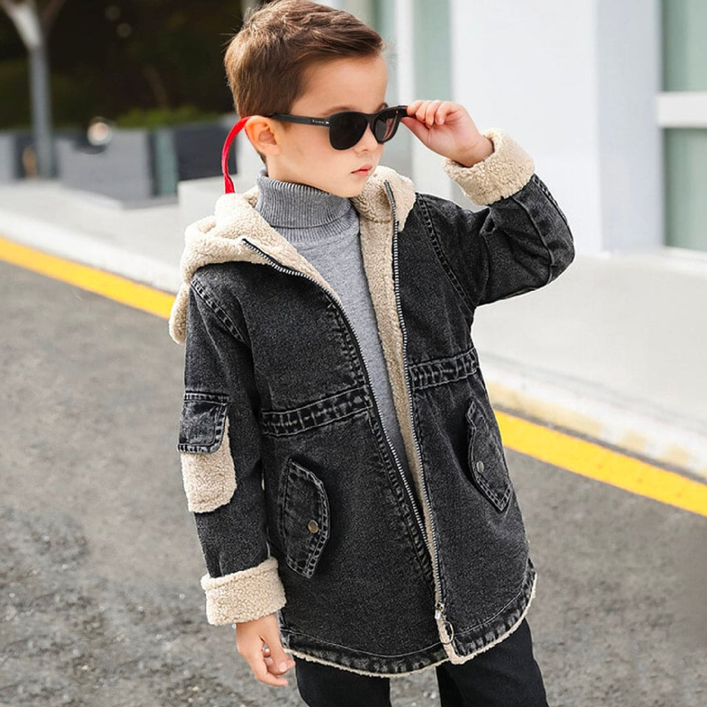 Boys Black Denim Hooded Fleece Line Jacket Coats & Jackets Black 3-4 Y