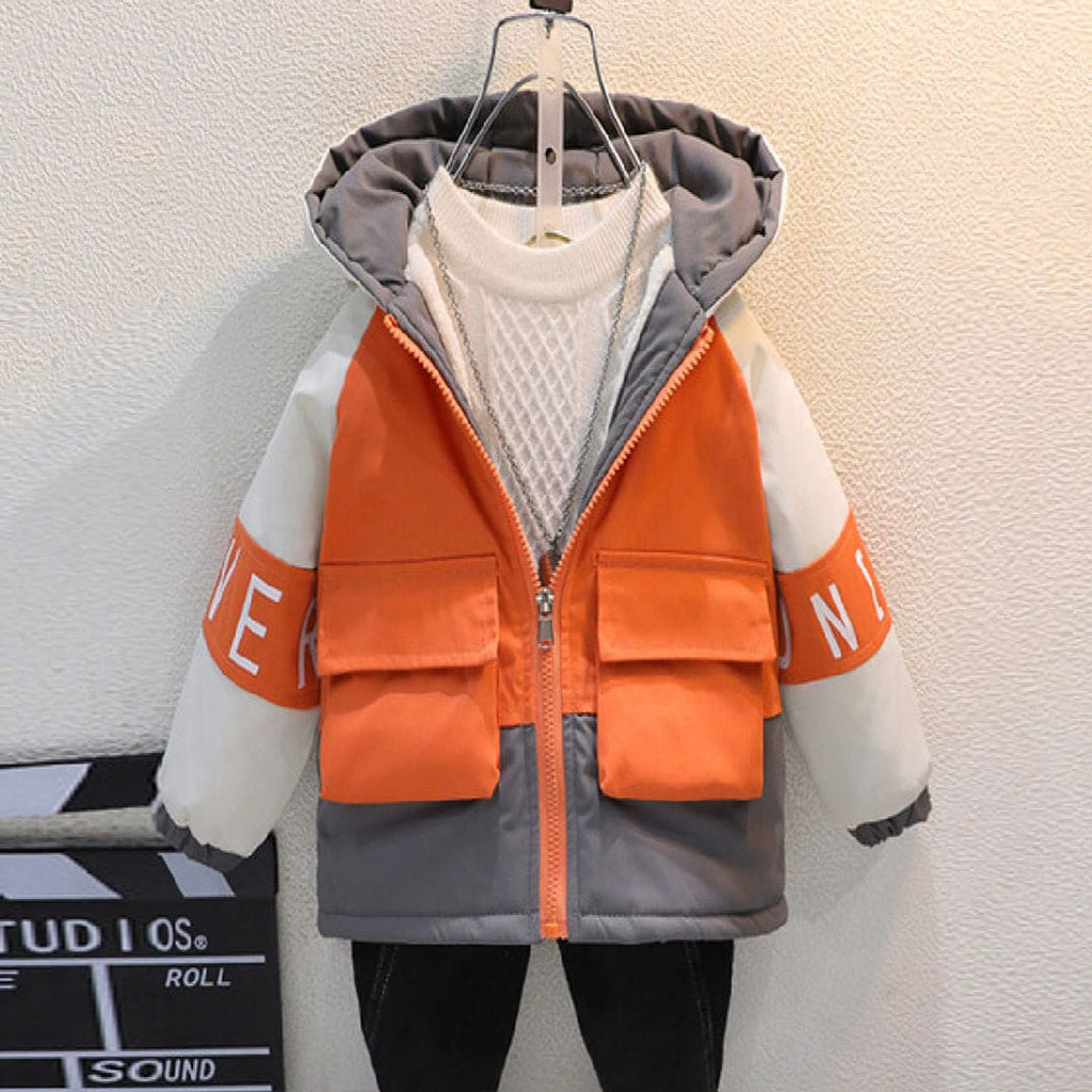 Boys Orange Hooded Front Pocket Winterwear Jacket Coats & Jackets Orange 3-4 Y