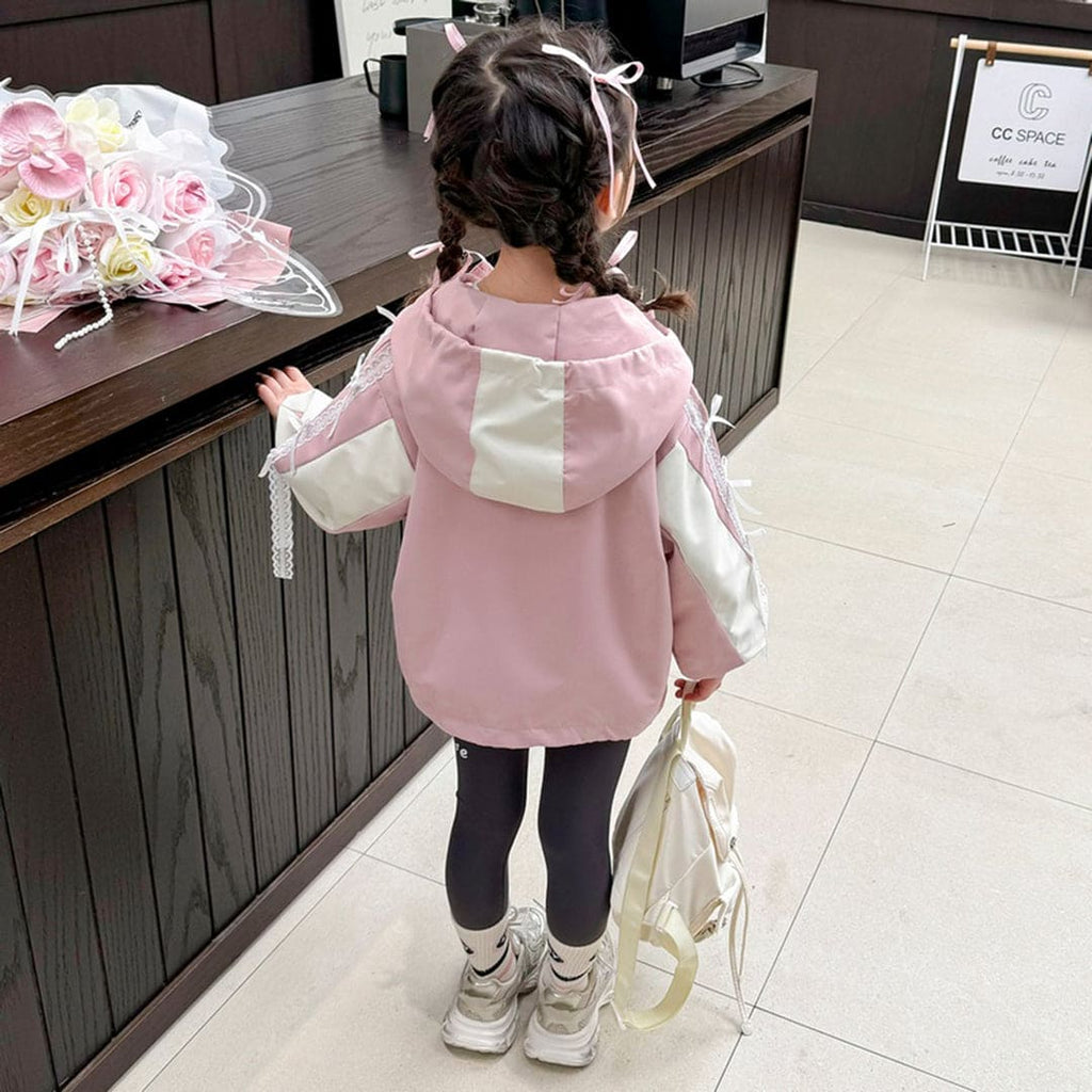 Girls Pink Hooded Windcheater Full Sleeves Jacket Coats & Jackets