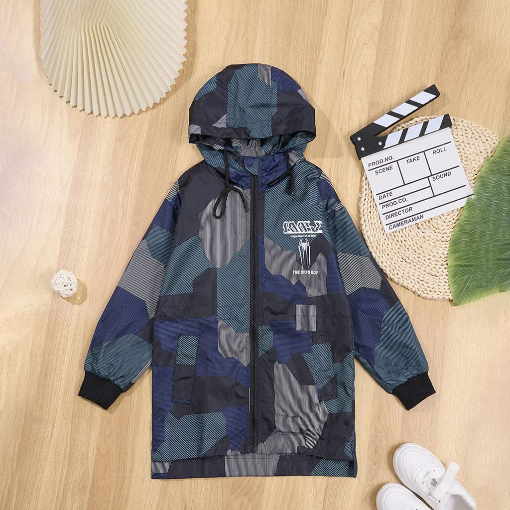 Boys Navy Blue Hooded Camouflage Print Winterwear Jacket Coats & Jackets Navy 5-6 Y