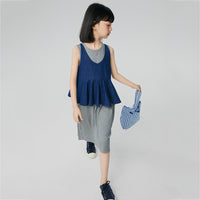 Girls Blue Solid T-Shirt Dress With Peplum Top Casual Dresses   