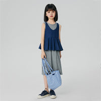 Girls Blue Solid T-Shirt Dress With Peplum Top Casual Dresses   