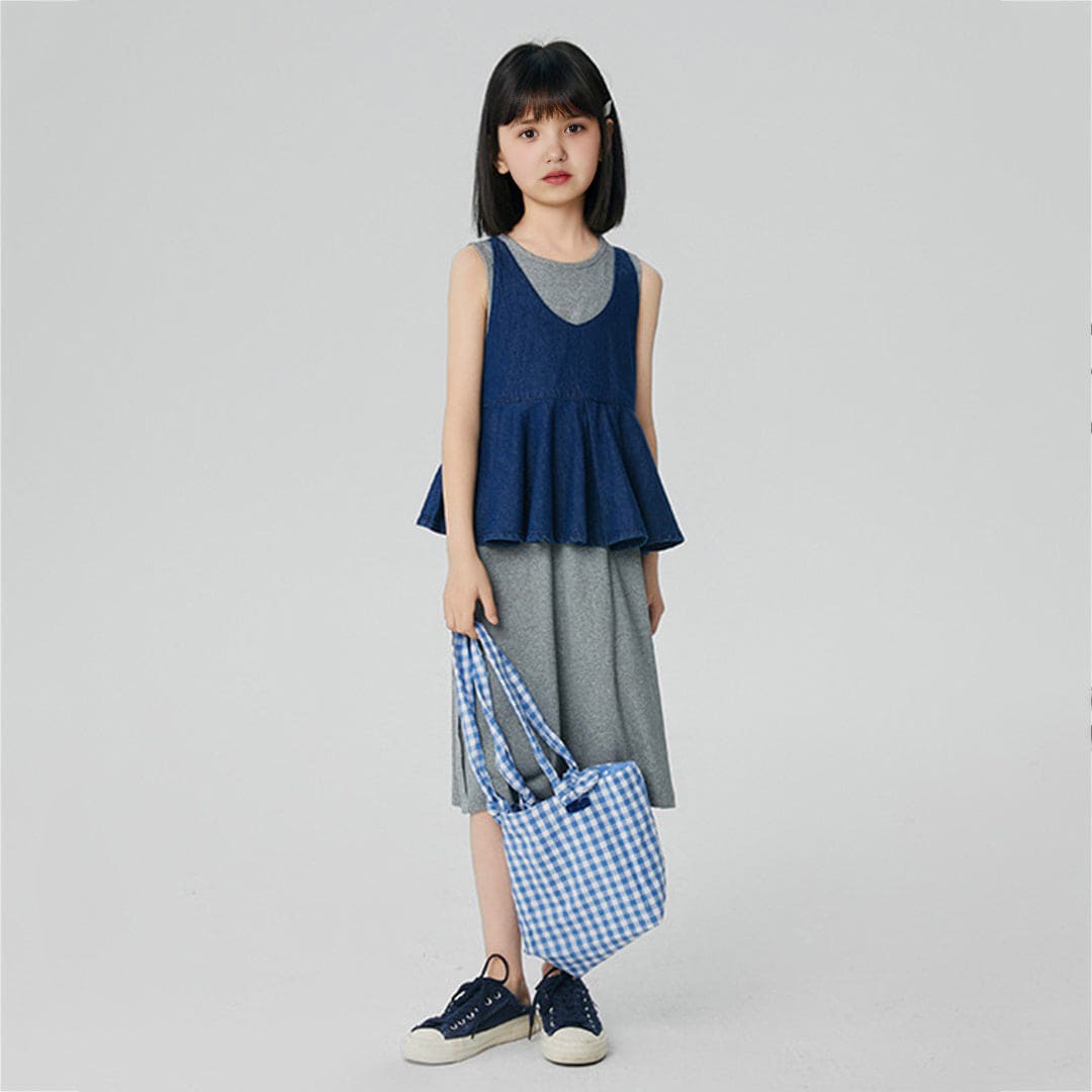 Girls Blue Solid T-Shirt Dress With Peplum Top Casual Dresses   