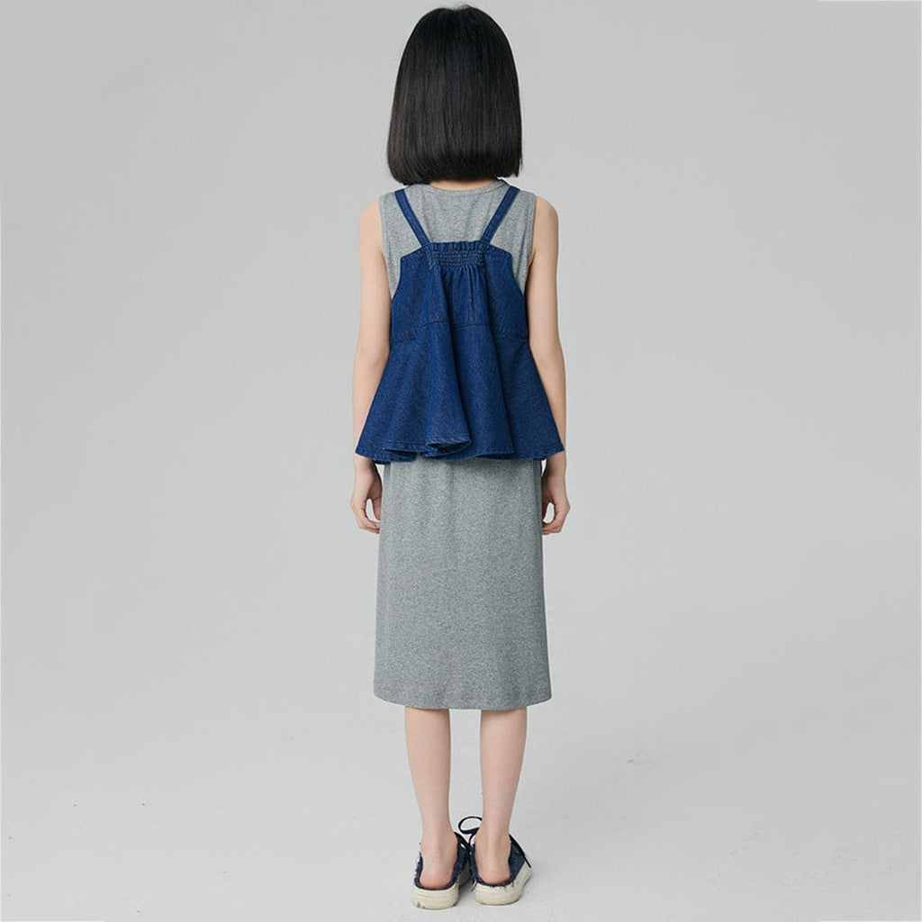 Girls Blue Solid T-Shirt Dress With Peplum Top Casual Dresses   