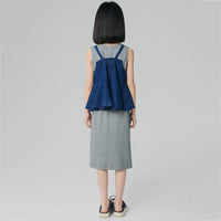 Girls Blue Solid T-Shirt Dress With Peplum Top Casual Dresses   