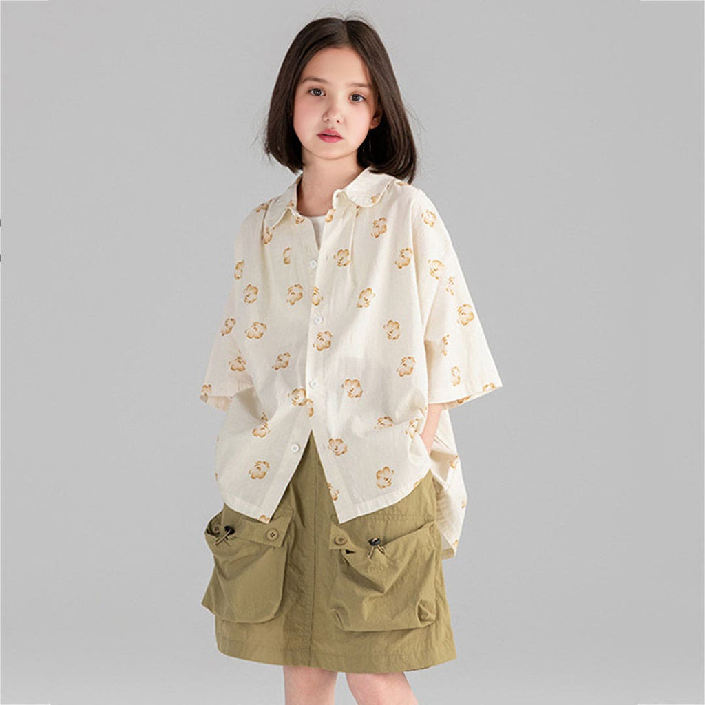 Girls Floral Print Loose Fit Oversized Shirt