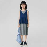 Girls Blue Solid T-Shirt Dress With Peplum Top Casual Dresses Blue 5-6 Y 
