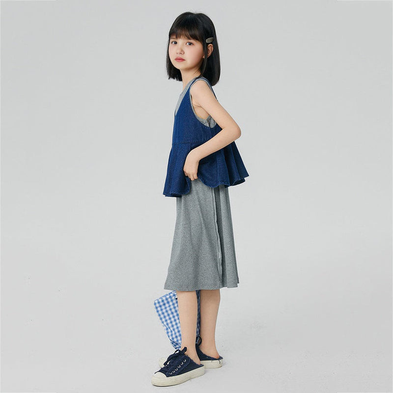 Girls Blue Solid T-Shirt Dress With Peplum Top Casual Dresses   