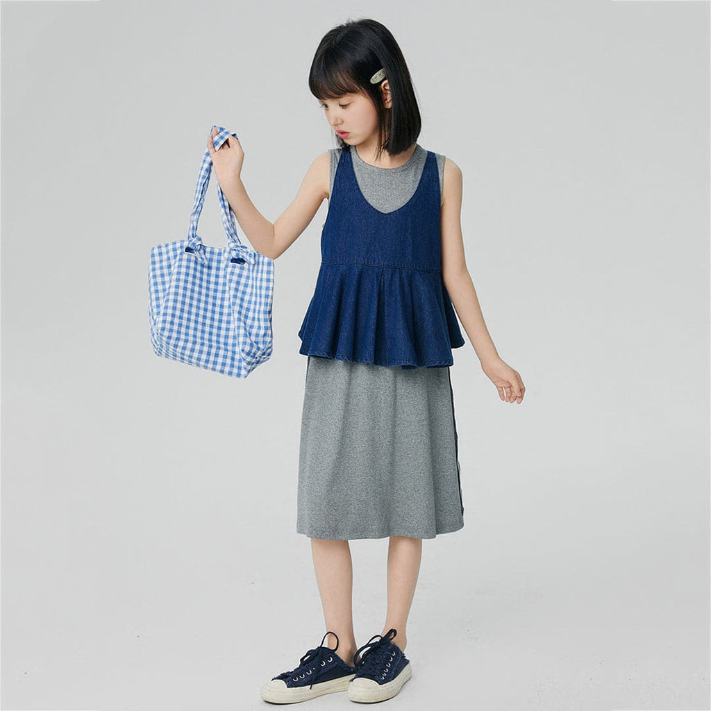 Girls Blue Solid T-Shirt Dress With Peplum Top Casual Dresses   