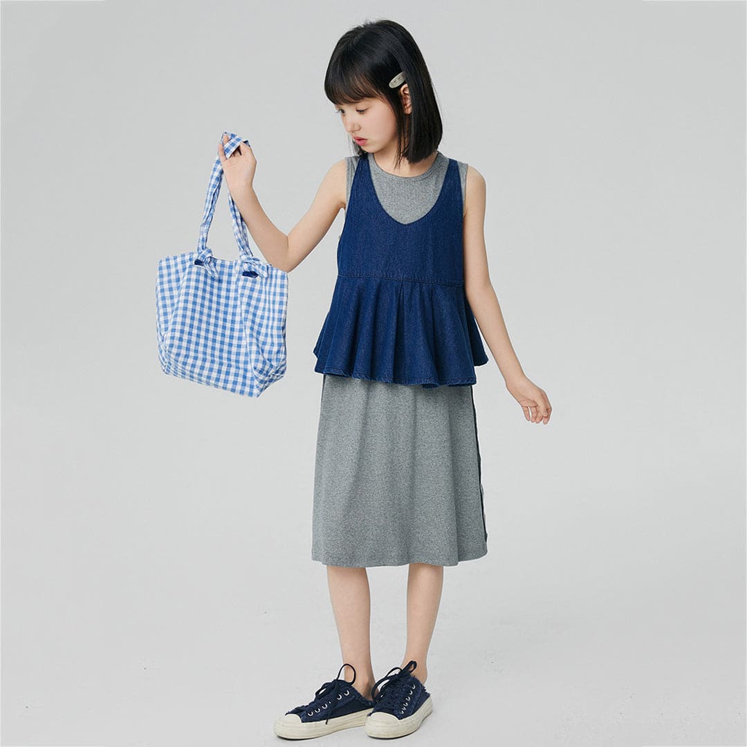 Girls Blue Solid T-Shirt Dress With Peplum Top Casual Dresses   
