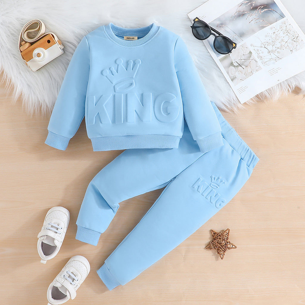 Boys Skyblue Full Sleeves Sweatshirt with Trouser Set Sets Sky Blue 9-12 M 