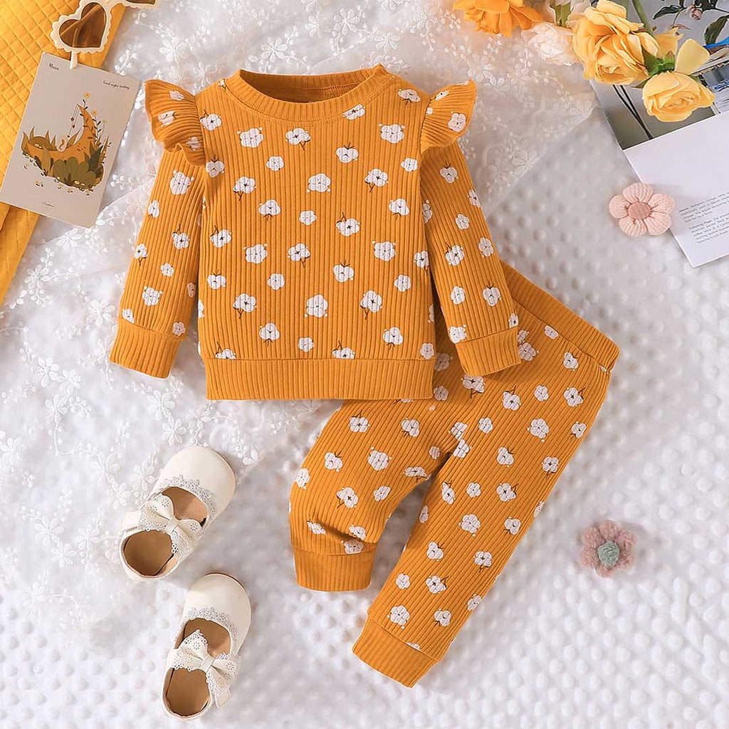 Girls Yellow Full Sleeves Top with Pants Set Sets Mustard 3-6 M 