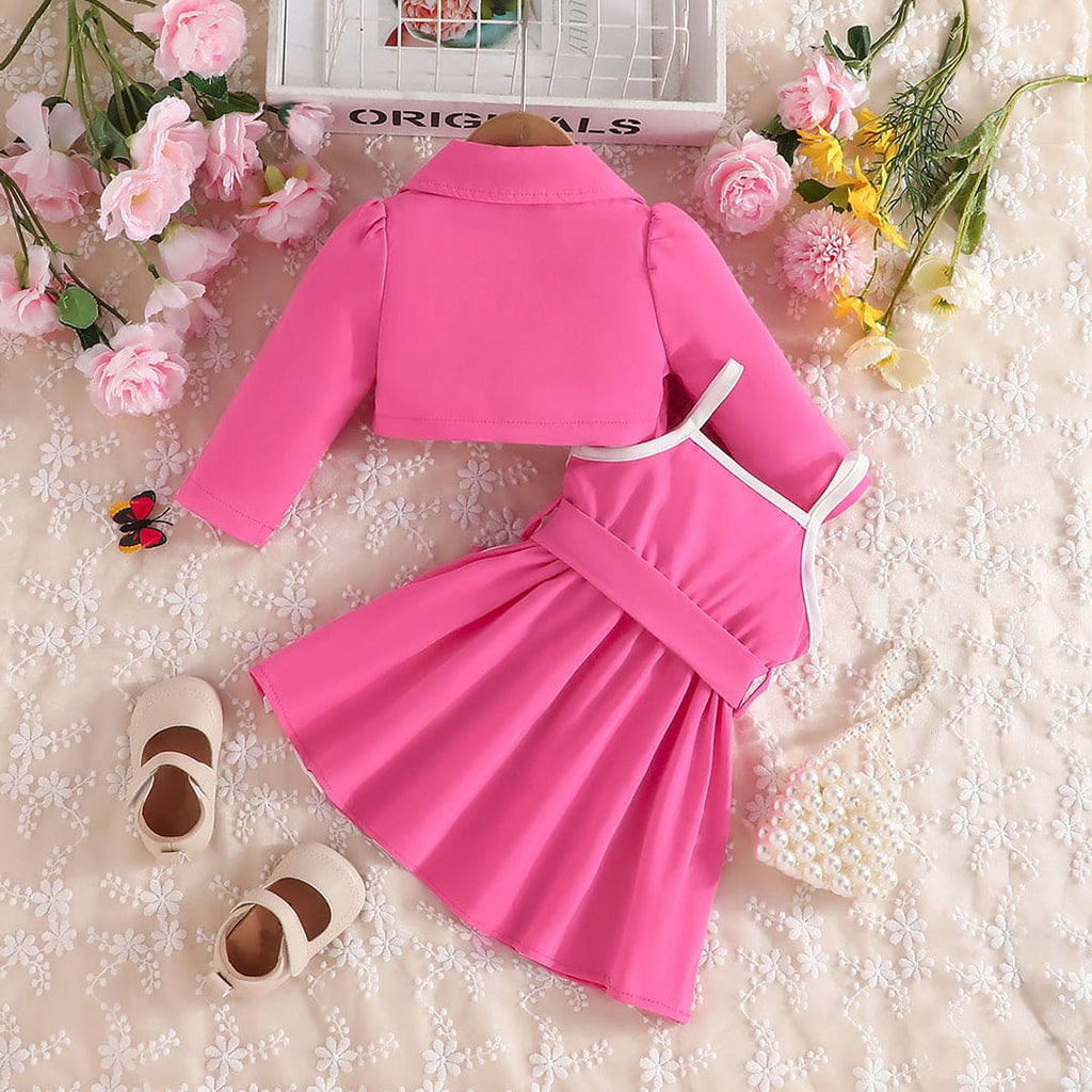 Girls Pink Long Sleeve Crop Length Jacket With Sleeveless Dresses Casual Dresses Pink 9-12 M 