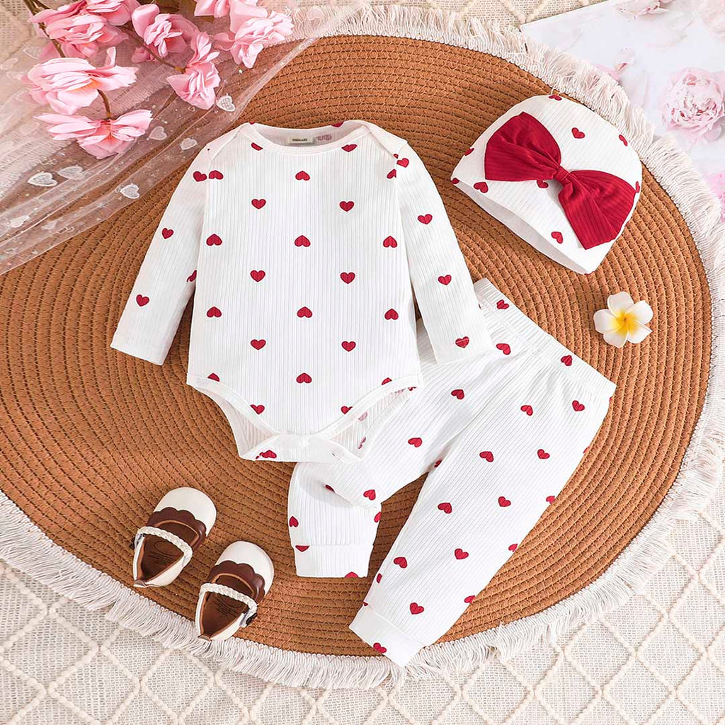 Girls White Heart Print Bodysuit with Pants Set Sets White 6-9 M 