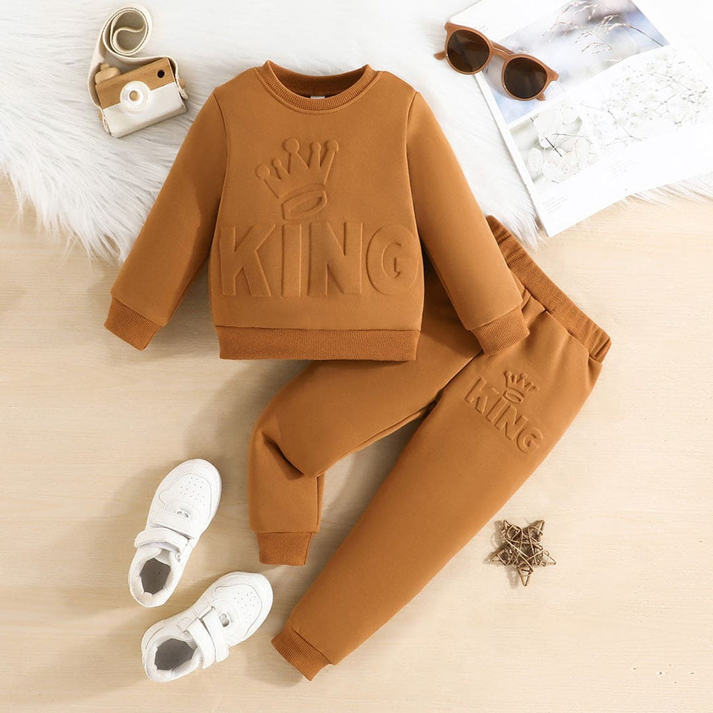 Boys Brown Full Sleeves Sweatshirt with Pants Set Sets Brown 9-12 M 