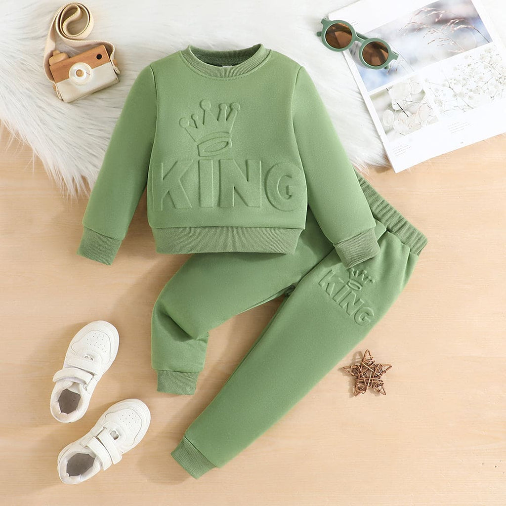 Boys Green Full Sleeves Sweatshirt with Pants Set Sets Green 9-12 M 