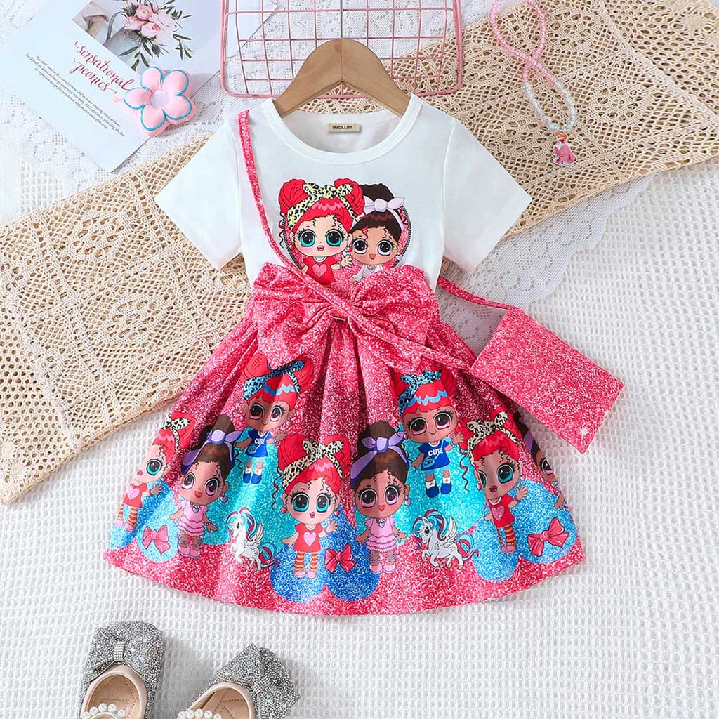 Girls Pink Embellished Short Sleeves Party Dress Party Dresses Red 1-2 Y 