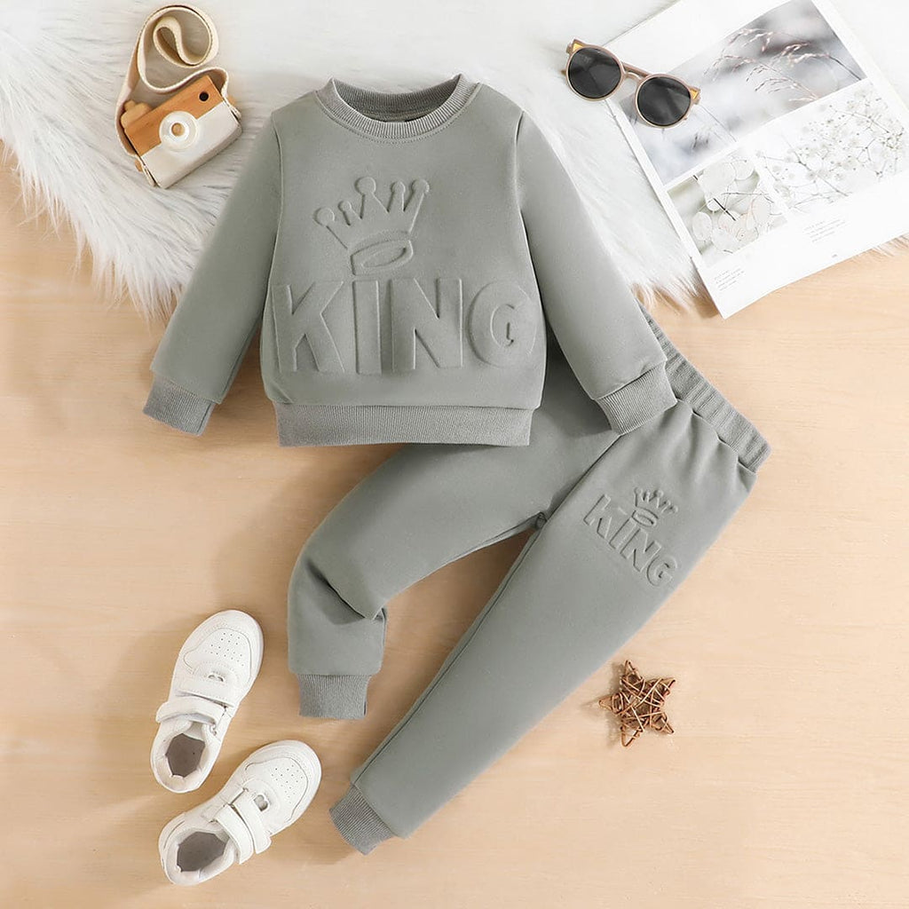 Boys Grey Full Sleeves Sweatshirt with Pants Set Sets Gray 9-12 M 