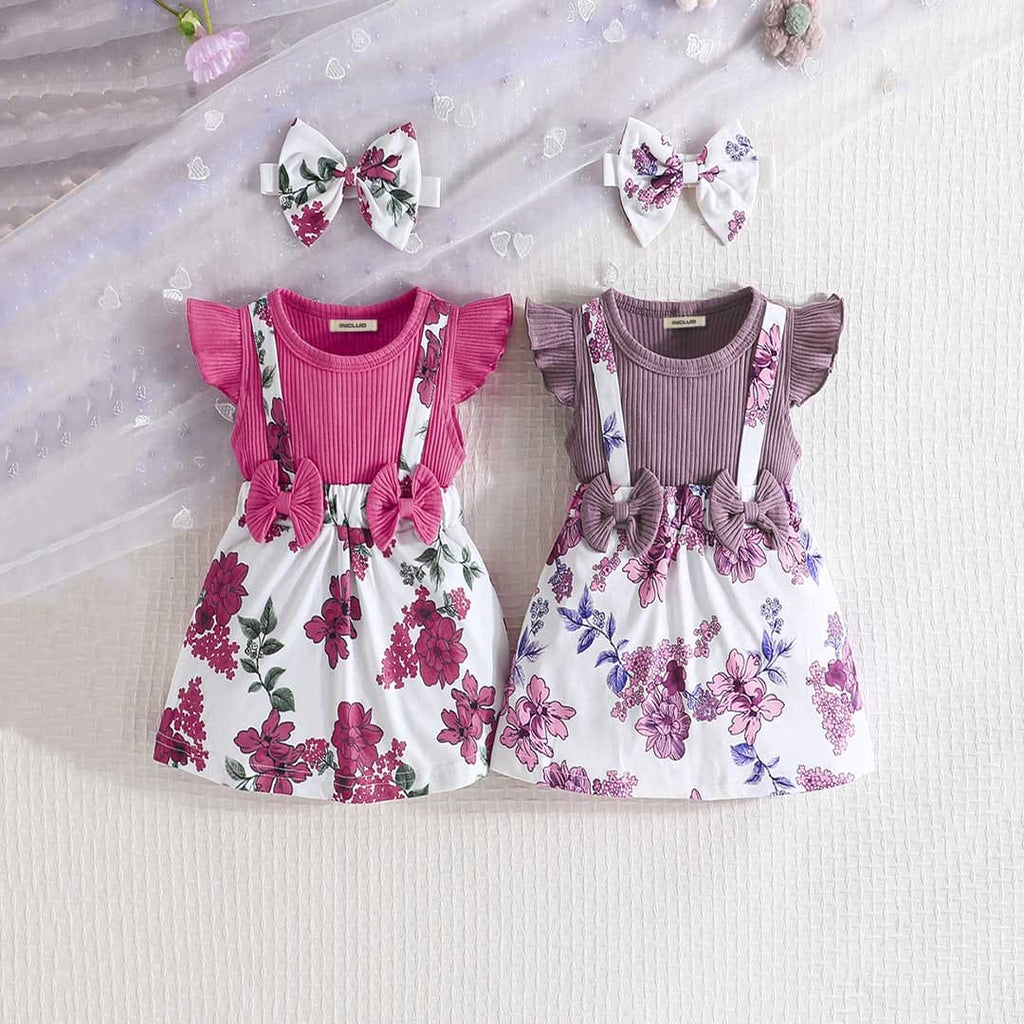 Girls Multicolor Floral Print Flared Sleeves Fit & Flare Casual Dress Casual Dresses Multicolor 0-3 M