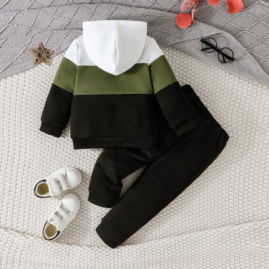 Boys Colorblocked Hooded Sweatshirt with Pants Set Sets Green 1-2 Y 