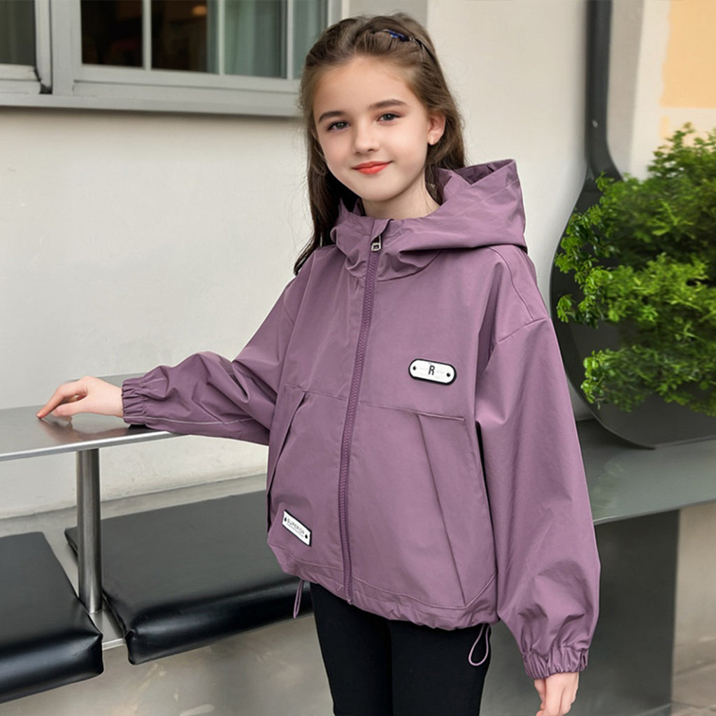 Girls Purple Full Sleeves Hooded Jacket Coats & Jackets Purple 3-4 Y