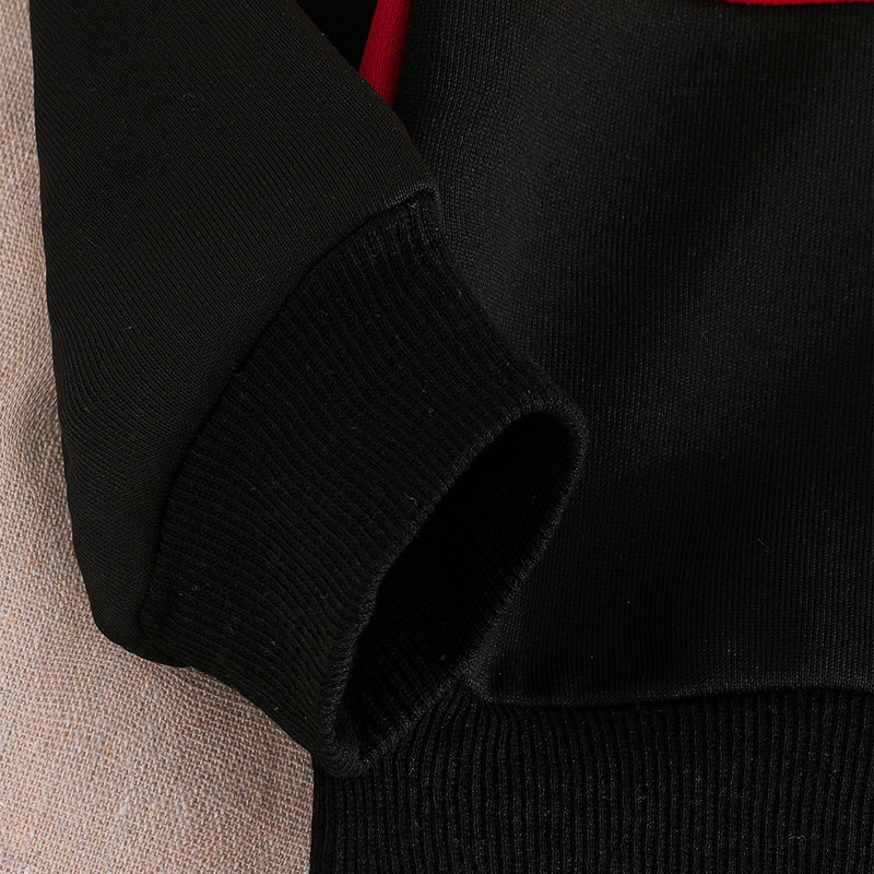 Boys Red Colorblocked Hooded Sweatshirt with Pants Set Sets   