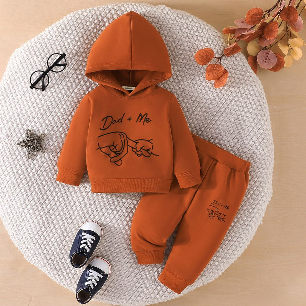 Boys Brown Hooded Sweatshirt with Pants Set Sets Brown 6-9 M 