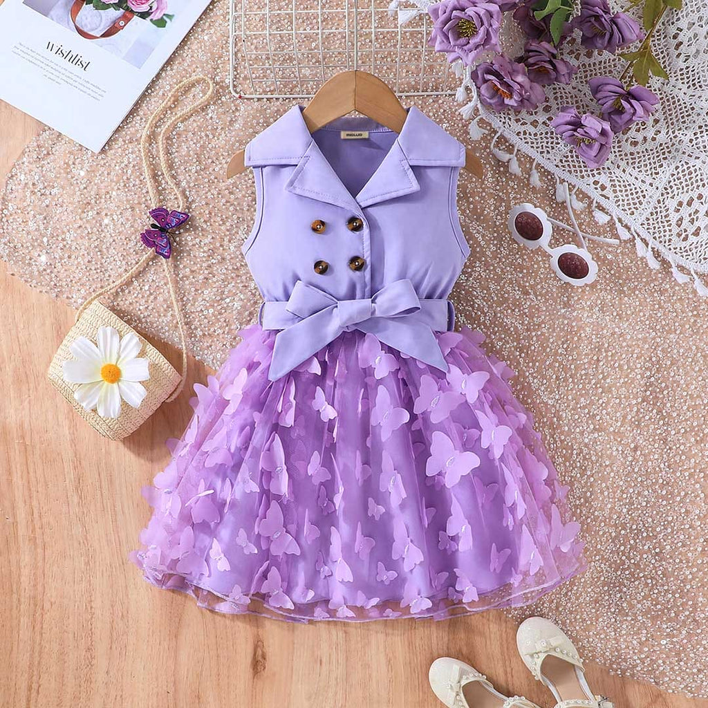 Girls Purple Butterflies Applique Fit & Flare Casual Dress Casual Dresses Purple 2-3 Y 