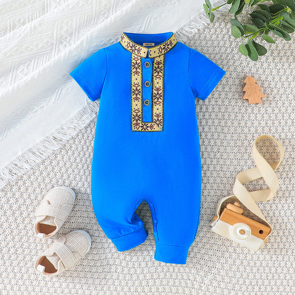 Boys Blue Printed Short Sleeves Jumpsuit Jumpsuits Blue 0-3 M 