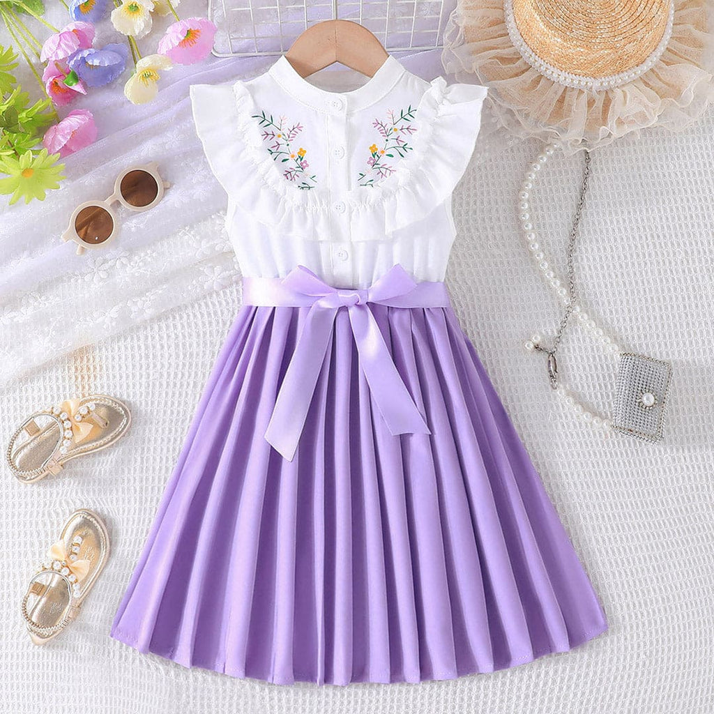 Girls Embroidered Sleeveless Fit & Flare Casual Dress Casual Dresses Purple 4-5 Y 