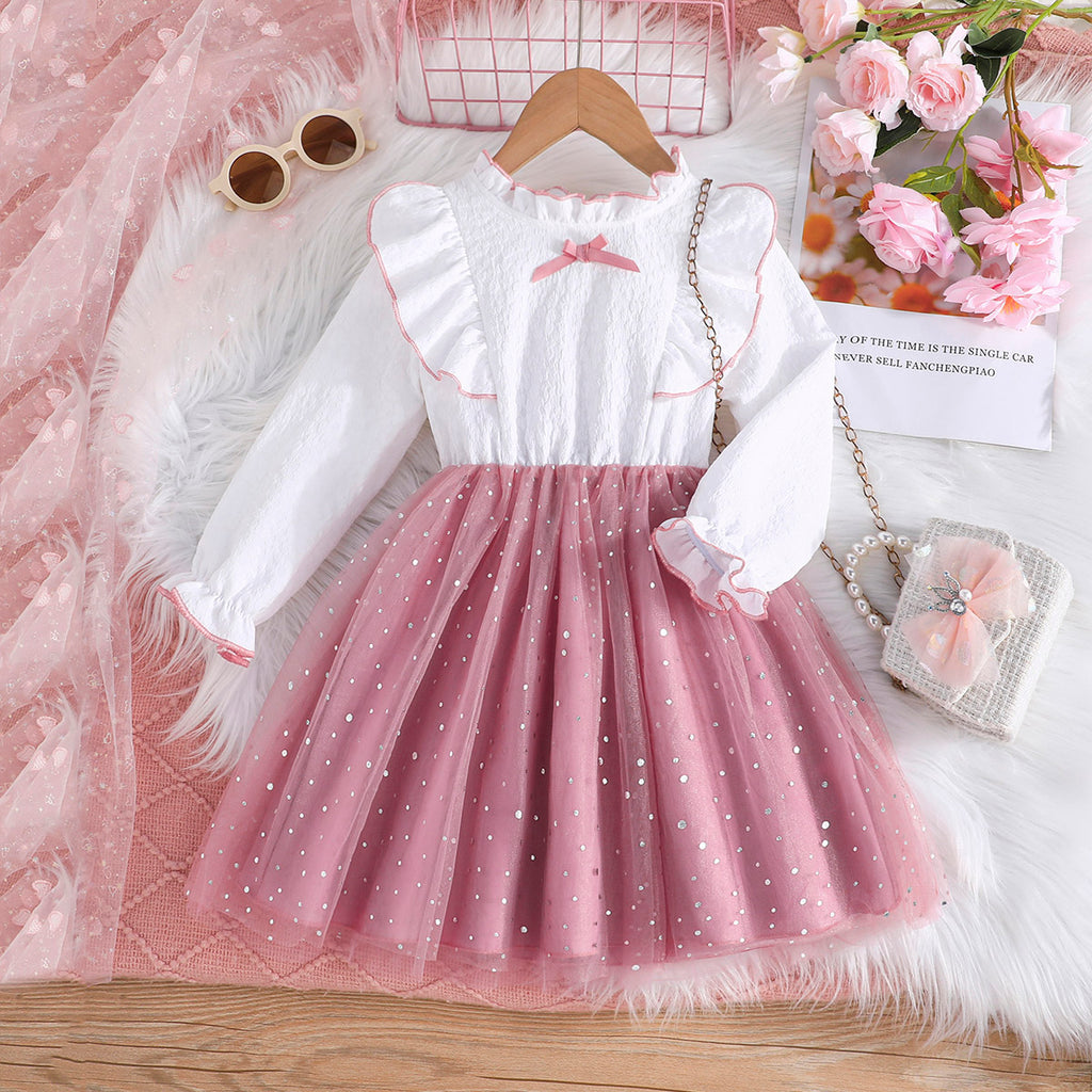 Girls Pink Embellished Puff Sleeves Fit & Flare Party Dress Party Dresses Pink 4-5 Y 