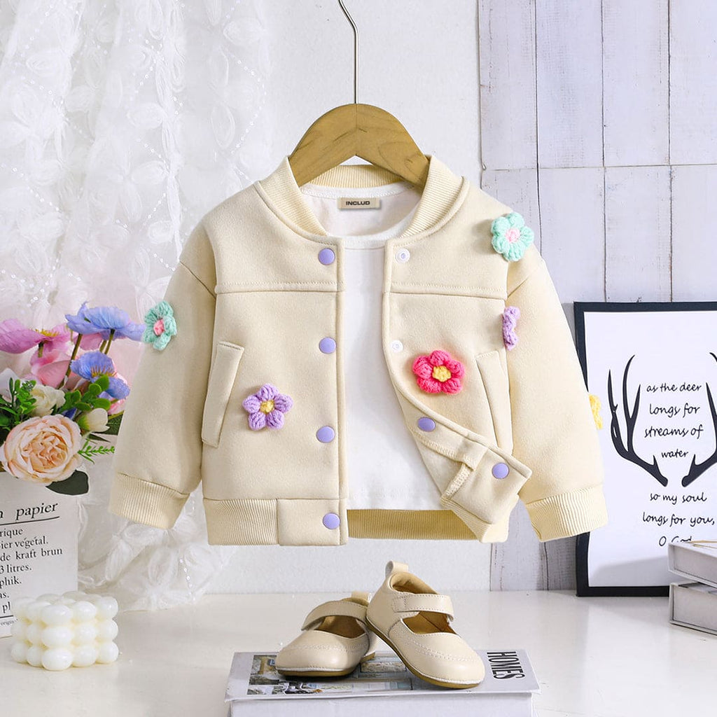 Girls Apricot Crochet Flower Applique Long Sleeve Jackets Coats & Jackets Apricot 6-9 M 